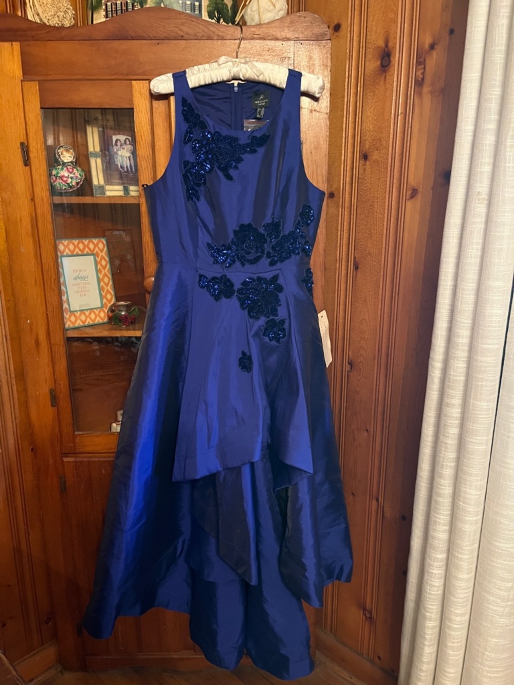 Adrianna Papell Bead Mikado High Low Dress In Ultra Blue Size 12 NWT - Picture 5 of 8